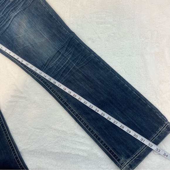 Ablanche Jeans Mens 36x32 Blue Denim Jeans Skater Y2K Style Embroidery Wings - Picture 9 of 16